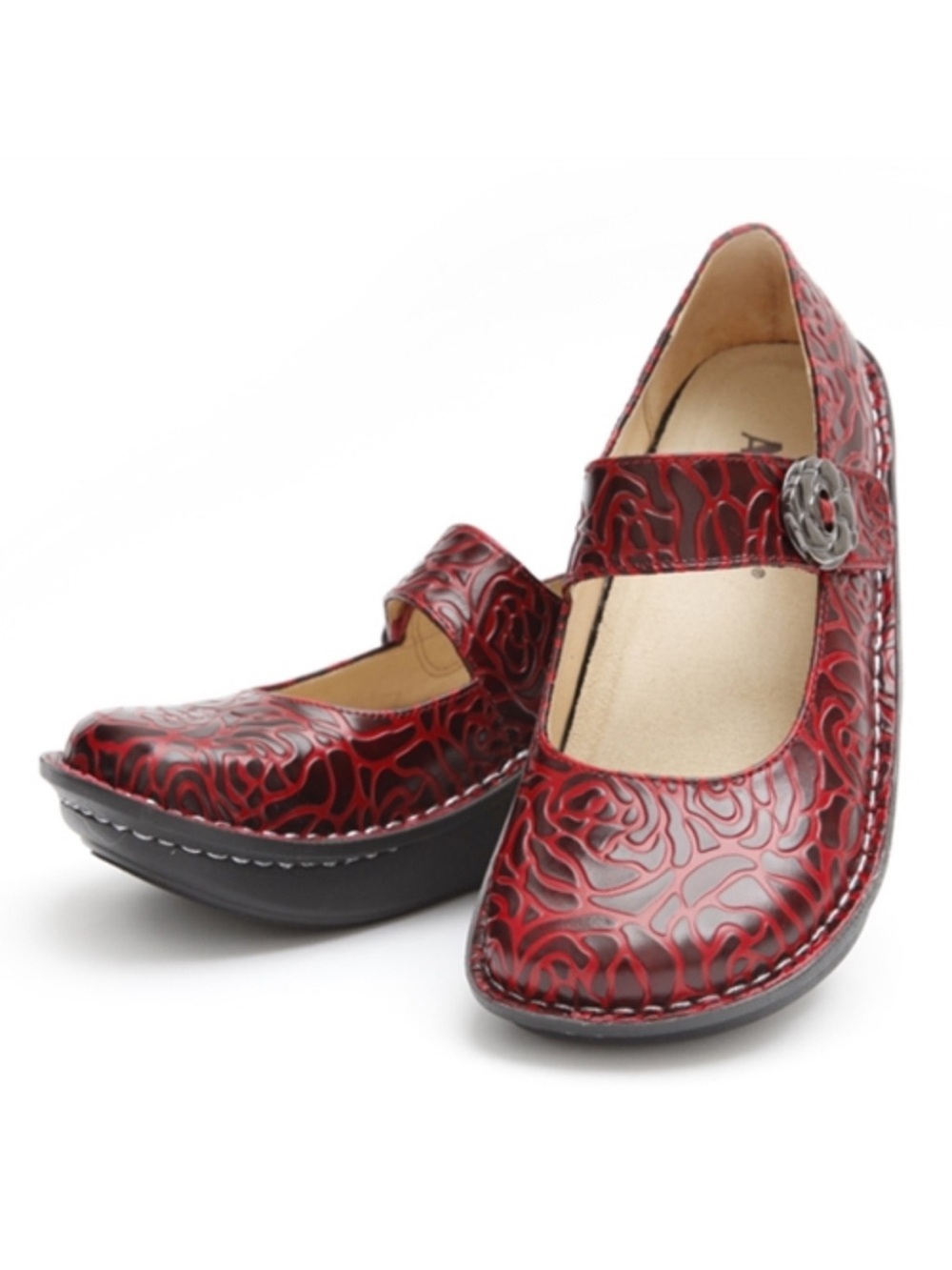 alegria paloma red embossed leather Mary Jane shoes